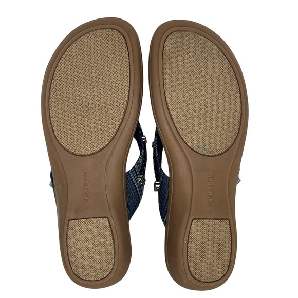 Minnetonka Blue Silverthorne Thong Slide Fabric And Leather Sandals Size 10M - Picture 7 of 14